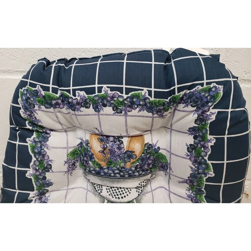 SET OF 2 THICK REVERSIBLE CHAIR CUSHION PADS w/ties, BASKET OF BLUEBERRIES, B&D